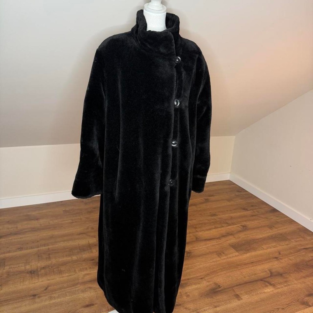 Reversible Black Faux Fur Maxi Coat Mob Wife Quiet Luxury Winter Glam Party Cozy